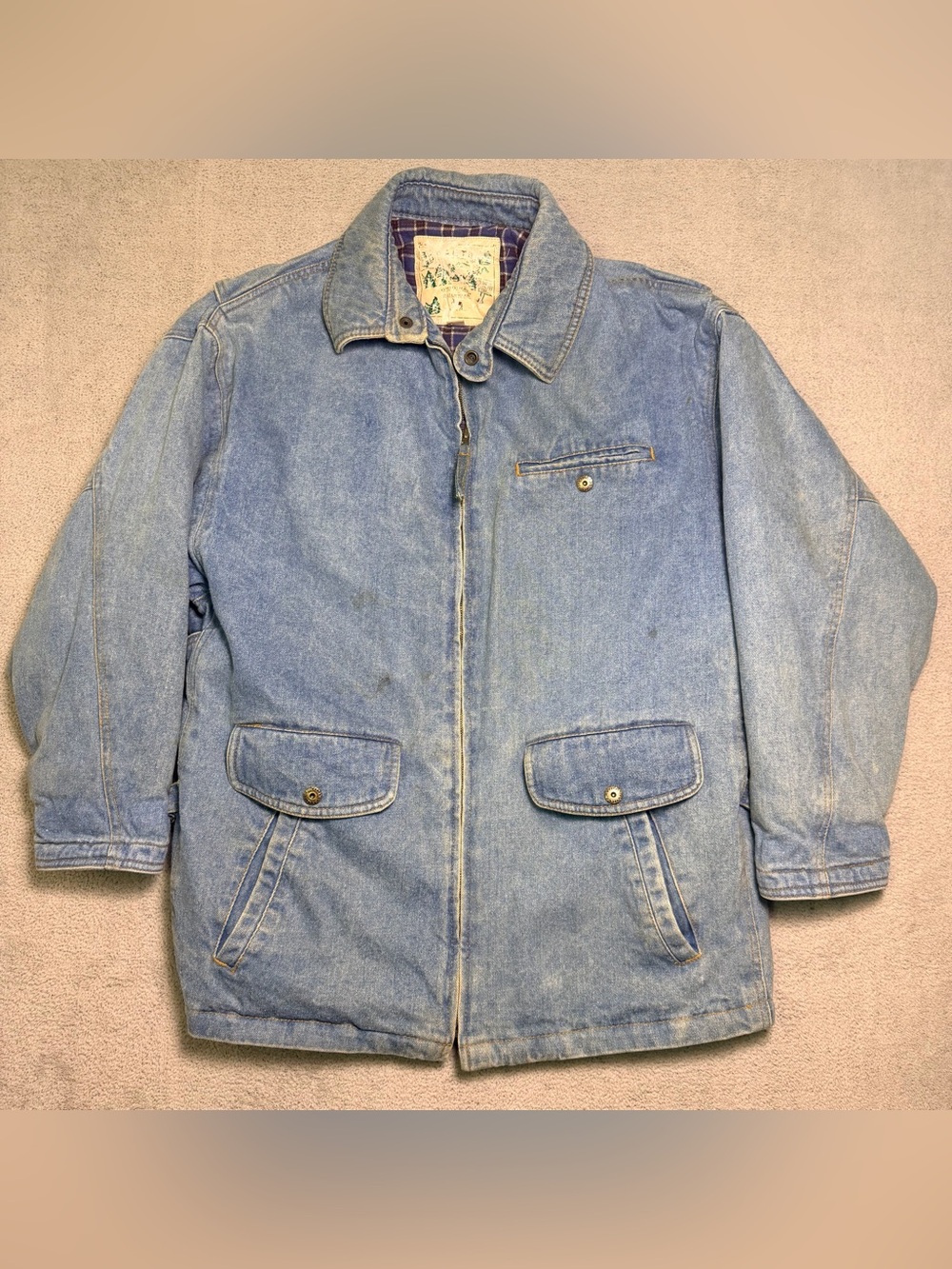 Vintage Braetan Denim Barn Jacket Chore Coat Men’s Large Quilted Plaid Lined